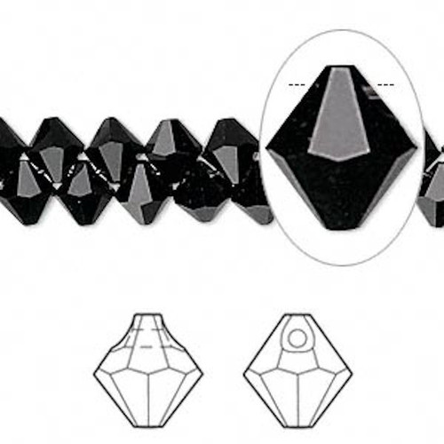 12 Swarovski Crystals Jet Black 6mm Top Drilled Faceted Bicone Drops (6301) *