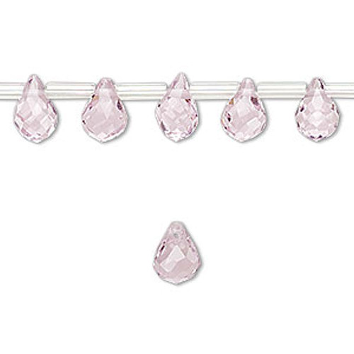 50 Faceted Glass Pink 8x6mm Topdrilled Teardrop Beads `