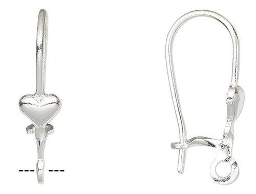 100 Silver Plated Brass Heart 17mm Kidney Earwires with Loop Earrings