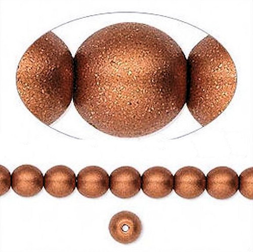 1 Strand Czech Pearl Coated Glass Druk Copper Round Beads ~  6mm