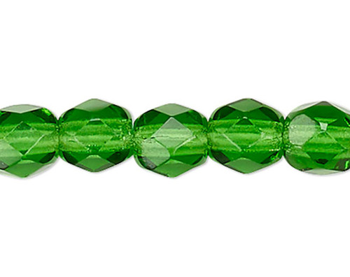 1 Strand Emerald Green Czech Fire Polished 4mm Round Glass Beads