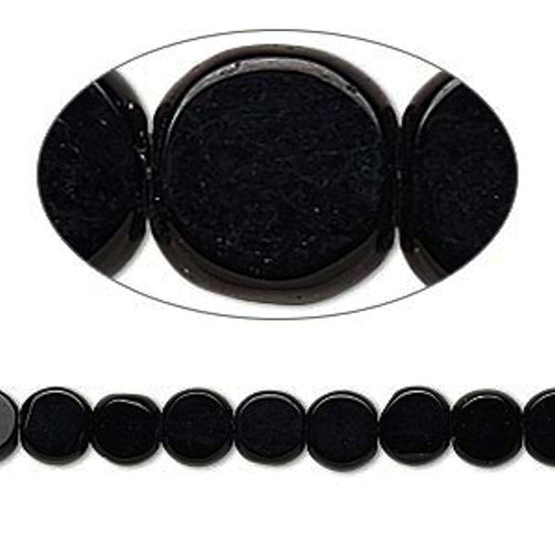 Bead, 100 Czech Pressed Glass Opaque Jet Black 6mm Flat Coin Beads with 0.8mm Hole
