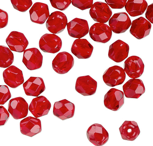 Bead, Czech Fire Polished Ruby Red 6mm Faceted Round Glass Beads with 1-1.2mm Hole 1 Stand (67)