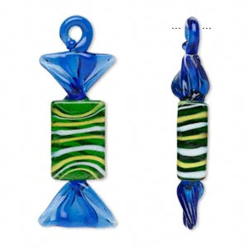 2 Green Blue Striped Peppermint 65x24mm Wrapped Candy Pendant Charms  *