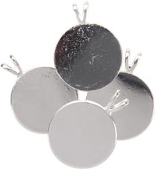 4 Silver Plated 3/4" Round Pendant Plates with Bails  *