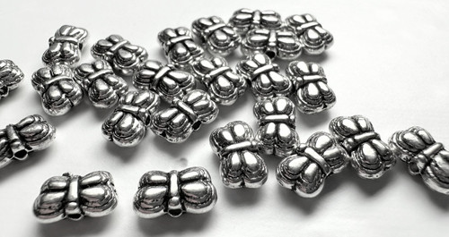 Bead, 24 Antiqued Silver Plated Pewter 4x8mm Tiny Double Sided Butterfly Beads  *
