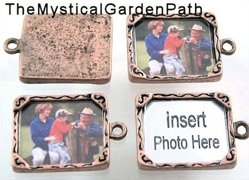 6 Antiqued Copper Plated Photo Frame Charms ~ 18x22mm Just Add Photos  *