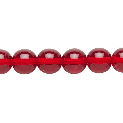1 Strand(40) Czech Pressed Glass Transparent Ruby Red 10mm Round Beads