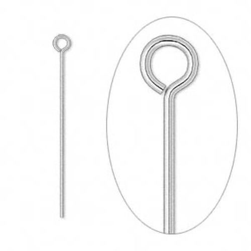 Eye Pin, 100 Silver Plated Brass 1 1/4" Long 24 Gauge Standard Eye Pins