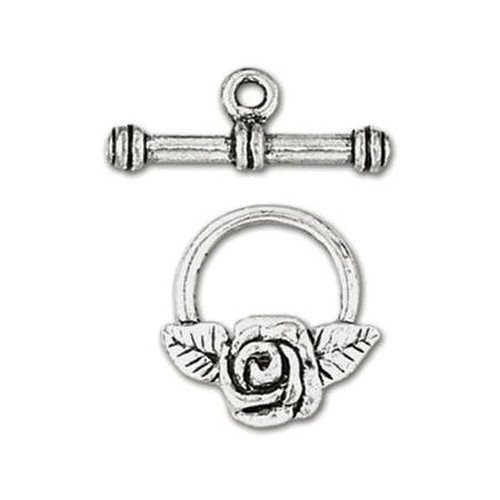 6 Sets Antiqued Silver Plated Pewter Rose Flower Toggle Clasps *