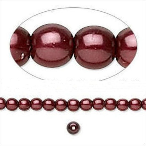 1 Strand Czech Pressed Pearl Coated Glass Burgundy Round Beads ~ 4mm