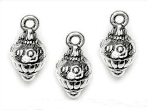 Charm, Drop, 16 Antiqued Silver Plated Pewter 8.5mm Detailed Drops with Loop Charms *