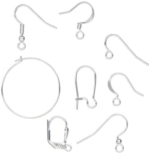 50 Pair Silver Plated Brass Earwire Mix of Fishhook,Coils & More