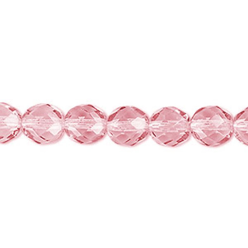 50 Pink Czech Pressed Glass Fire Polished 8mm Round Beads with 1.1-1.3mm Hole