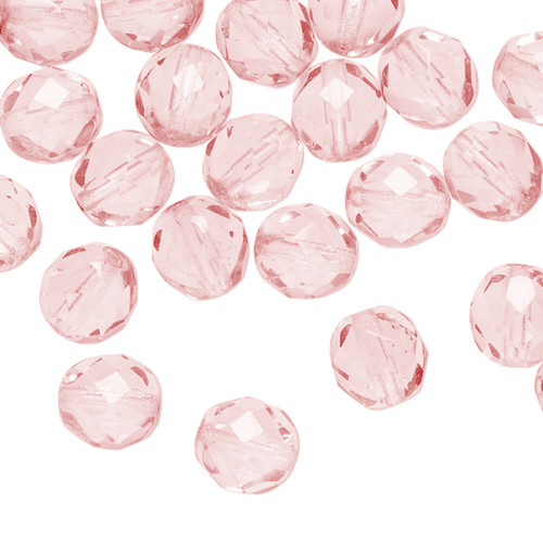 50 Pink Czech Pressed Glass Fire Polished 8mm Round Beads with 1.1-1.3mm Hole