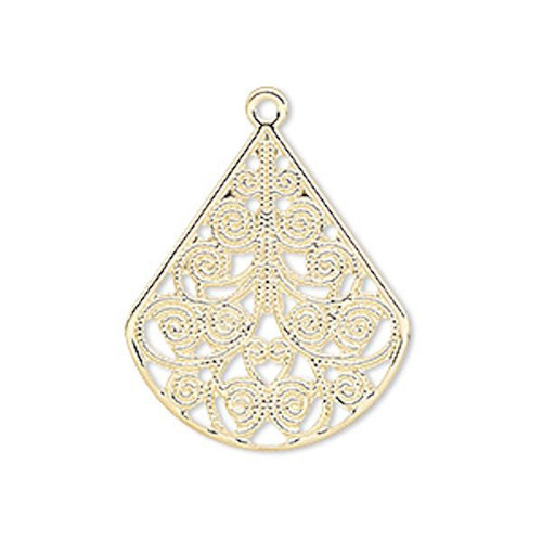 Pendant, 10 Gold Plated Steel 26x23mm Filigree Teardrop Connector Drops