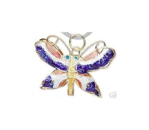 2 Gold Plated Blue & White 24x35mm Butterfly Cloisonné Pendants *