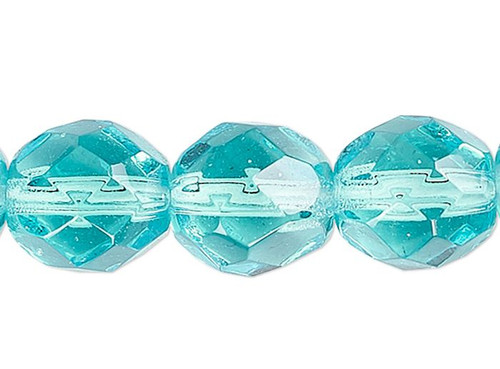 50 Light Aqua Czech Pressed Fire Polished Glass 8mm Round Beads with  1.1-1.3mm Hole