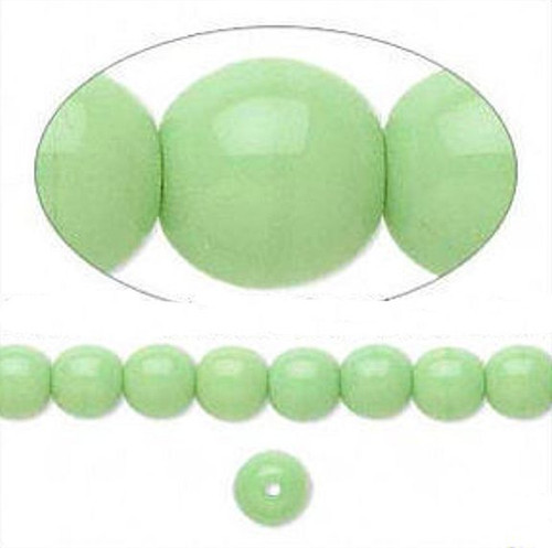 1 Strand Czech Pressed Glass Opaque Green 6mm Round Beads with 0.7-1.1mm Hole `