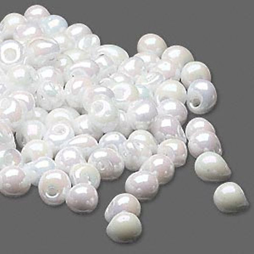 Seed Bead, 10 Grams(180) Opaque Rainbow White 4x3.4mm Teardrop Fringe Glass Beads (DP471)