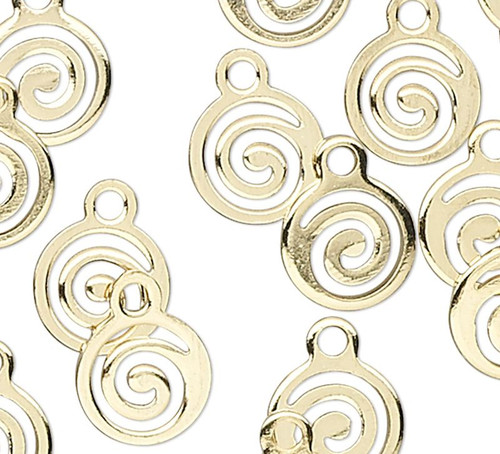 100 Gold Plated Brass 9x7mm Swirl Round Drop Charms with Loop