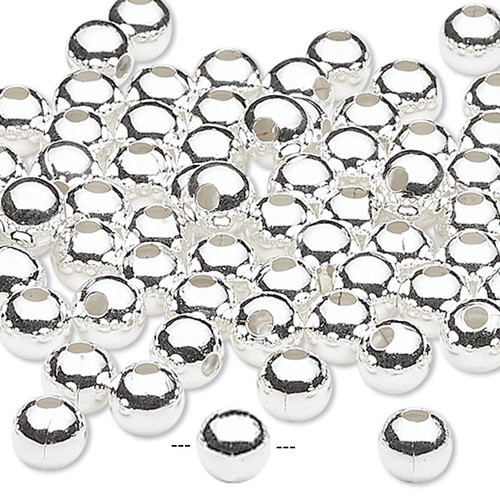 Bead, 100 Silver Plated Brass 5mm Smooth Round Beads with 1.2mm Hole