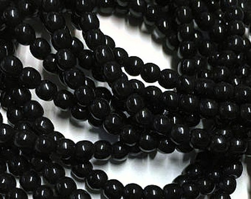 Bead, 50 Czech Pressed Glass Opaque Jet Black 8mm Round with 0.8-1.3mm Hole