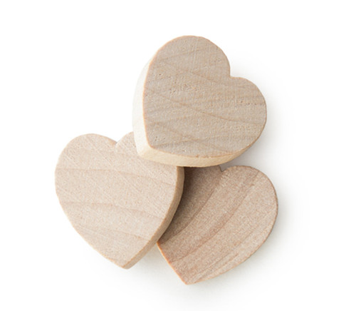 100 Miniature Wooden Hardwood Hearts 1/2" x 1/2" x 1/8"  Woodlets