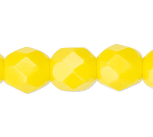 1 Strand Czech Fire Polished Opaque Yellow 6mm Faceted Round Glass Beads