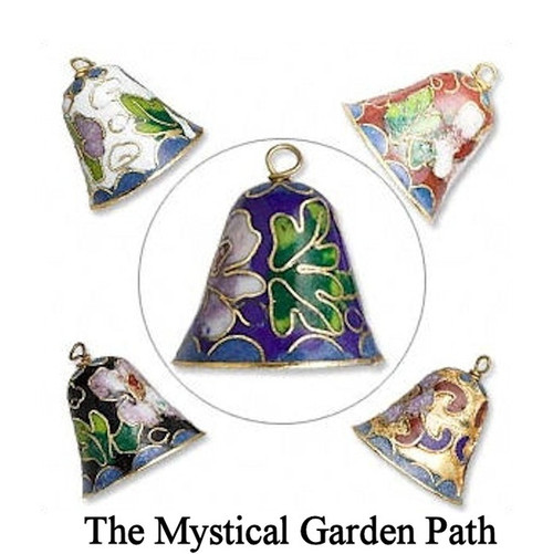 Bell Mix, 5 Gold Plated Cloisonné 18x20mm Bell Charm Pendants  *