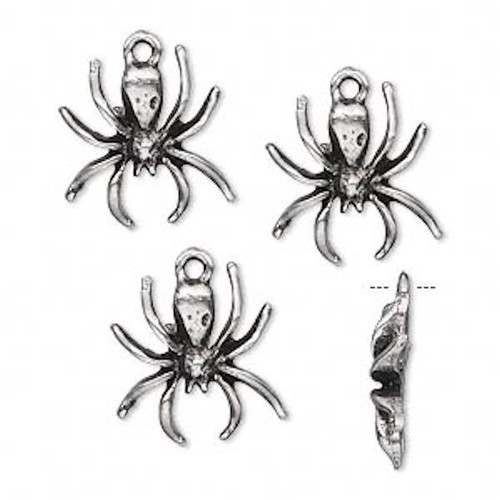 4 Antiqued Silver Pewter 16x15mm Spider Charms with Loop
