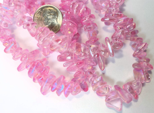 34" Strand Aurora Borealis Pink Glass 4-9mm Chip Beads with 0.4-0.5mm Hole