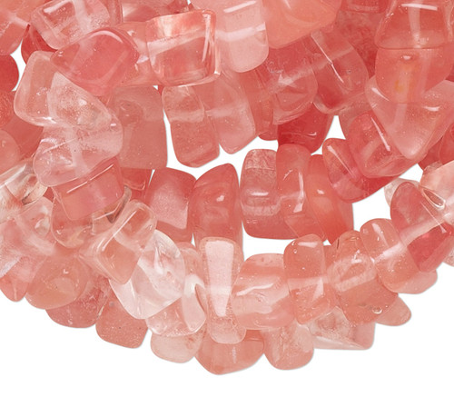 36" Strand Pink Cherry Quartz Glass 4-10mm Chip Beads with 0.7-0.8mm Hole