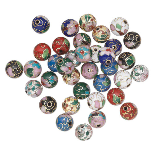 Bead Mix, Cloisonné, 36 Gold Plated & Silver Plated 10mm Round Bead Mix `