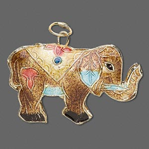 2 Double-Sided Gold Plated Elephant Cloisonné Pendants ~  39x25mm  *