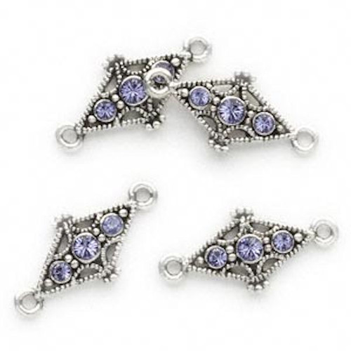 Link, 4 Antiqued Silver 19x12mm Links Made with Tanzanite Swarovski Crystals *
