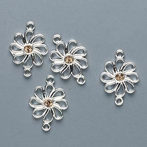 4 Silver Plated Pewter Flower Links with Swarovski Coloradeo Topaz Crystals *