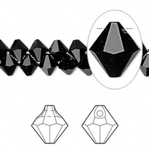 Drop, 12 Swarovski Crystals Jet Black  8mm Top Drilled Faceted Bicone (6301) *