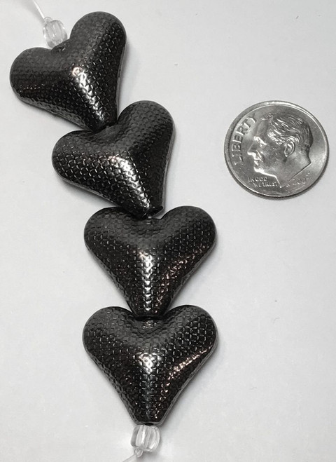 4 Gunmetal Plated Pewter 22x19mm Double Sided Puffed Heart Beads  *