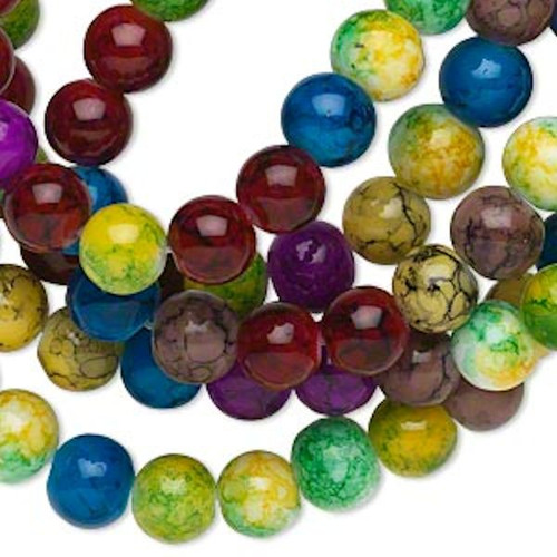 36 Inch Strand (120) Jewel Tone Colored Glass 8mm Round Beads with 1.5mm Hole