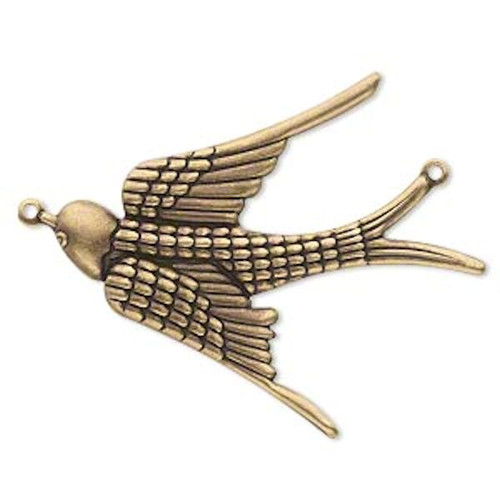 4 Antiqued Brass 38x32mm Soaring Sparrow Bird Connectors with 2 Loops