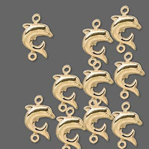 10 Gold Plated Brass Double Sided Dolphin Links ~15x9mm  *