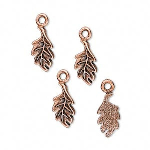 Charm, Leaf, 4 Antiqued Copper Plated Pewter 6x14mm Detailed Oak Leaf Charms Leaves