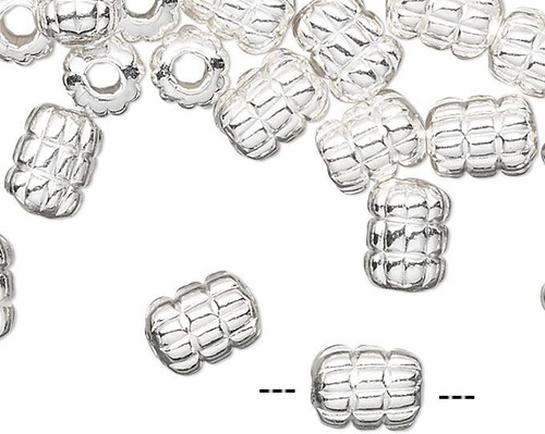 Bead, 50 Silver Plated Brass 5x4mm Corrugated Ribbed Tube Beads with 1.2-1.8mm Hole
