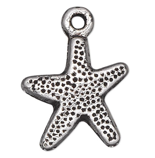 50 Antiqued Silver Plated Pewter 12x12mm SEASHELL Starfish Charms