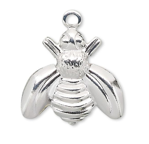 10 Silver Plated Brass 16x15mm BEE Drop Charms