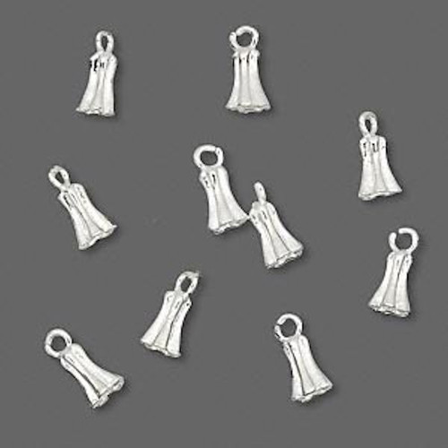 10 Silver Plated Brass 8x3mm Bell Drop Charms *