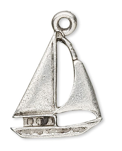 4 Antiqued Silver Pewter 16x13mm Sailboat Charms