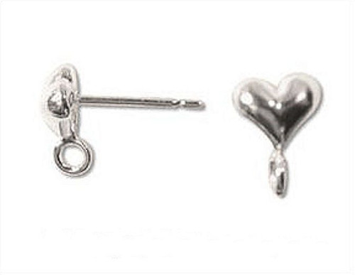 Ear Posts, 24 Silver Plated 6mm Heart Ear Studs with Drop Loop Earring Post *