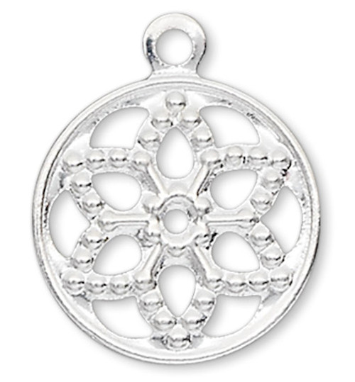 50 Silver Plated Brass 12mm  Flat Filigree Round Flower Charms *